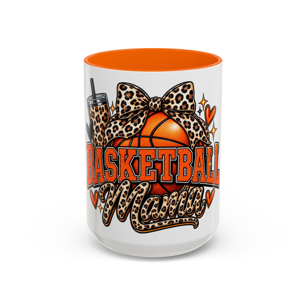 Basketball Mama Accent Coffee Mug – Leopard Bow Basketball Mom Gift (11/15oz)