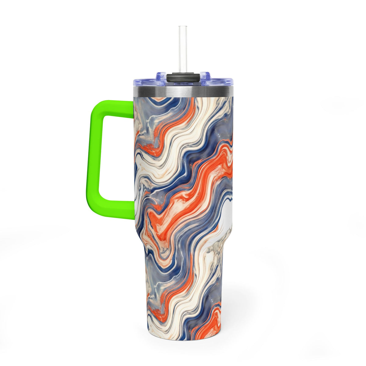 40oz Marble Swirl Tumbler – Insulated Vacuum Travel Cup (Blue & Orange)