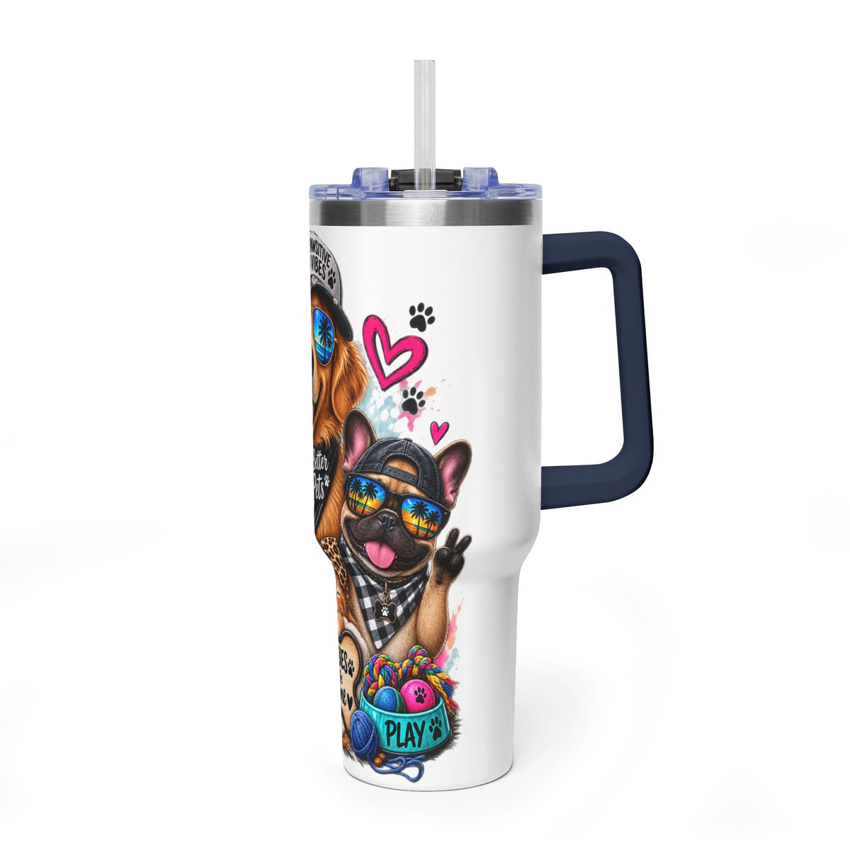 40oz Vacuum Tumbler — "Life is Better with Pets" Colorful Dog & Cat Travel Mug