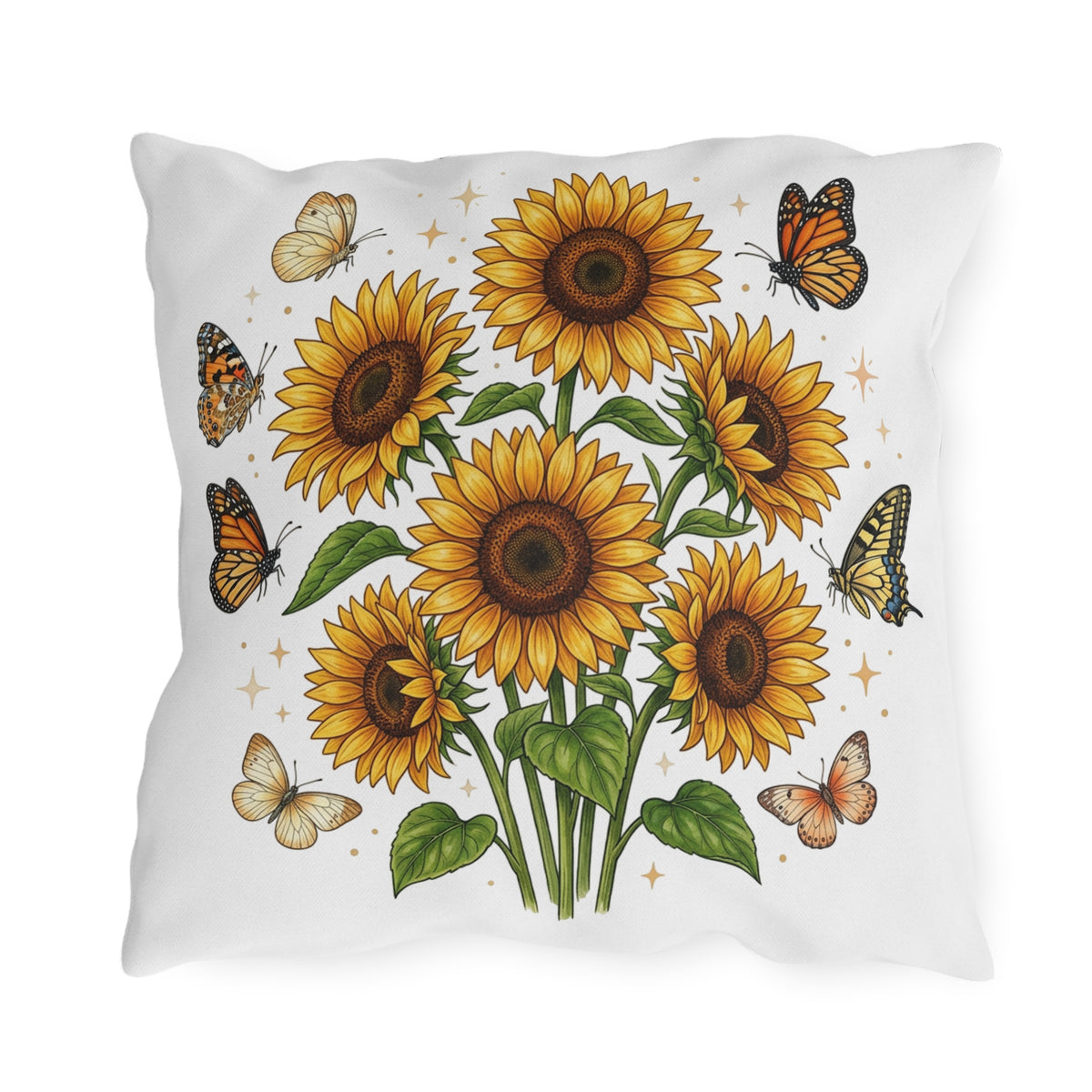 Sunflower & Monarch Outdoor Pillow — Floral Butterfly Garden Accent