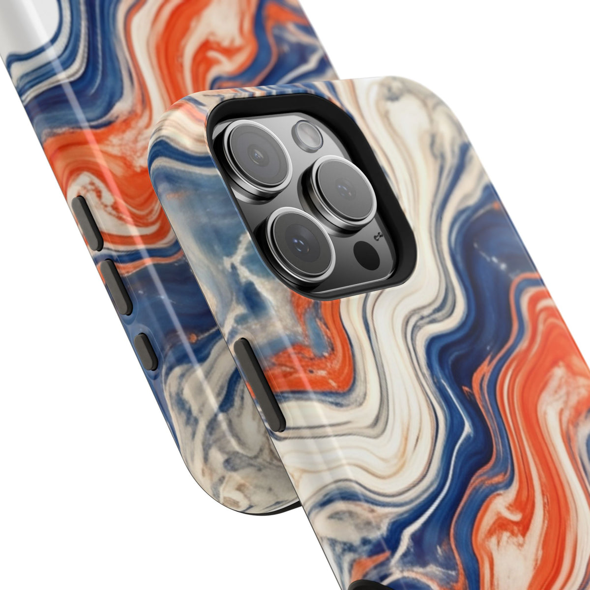 Marbled Wave Magnetic Impact Phone Case — Blue & Orange Swirl Protective Cover