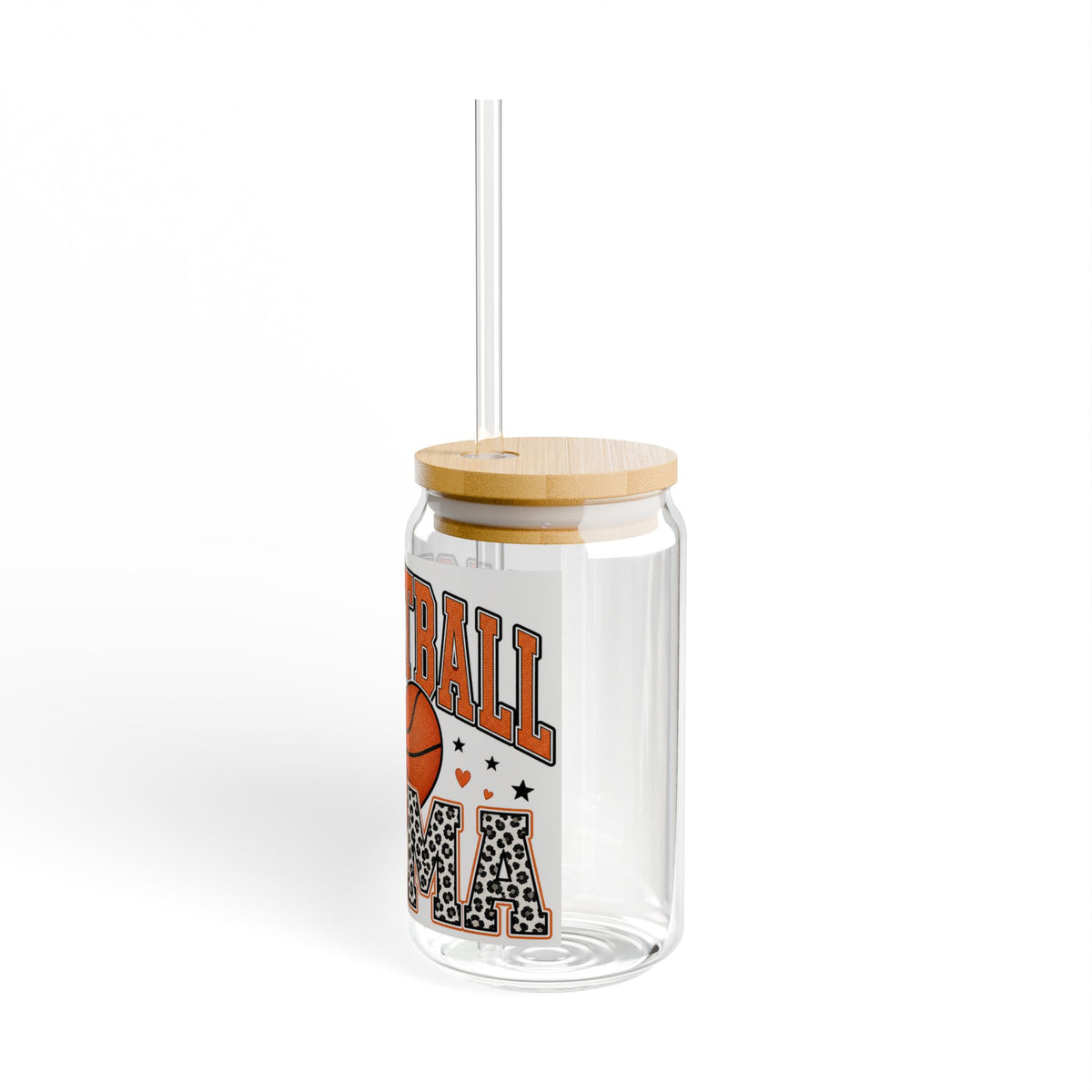 Basketball Mom 16oz Sipper Glass – Leopard Print Sports Tumbler with Straw
