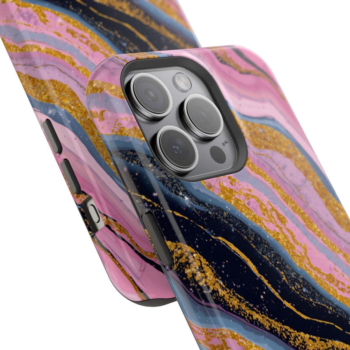 Marbled Pink & Gold Magnetic Phone Case — Impact-Resistant Protective Cover