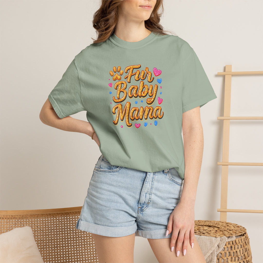 T-Shirt — "Fur Baby Mama" Cute Pawprint Graphic Tee for Dog & Cat Moms