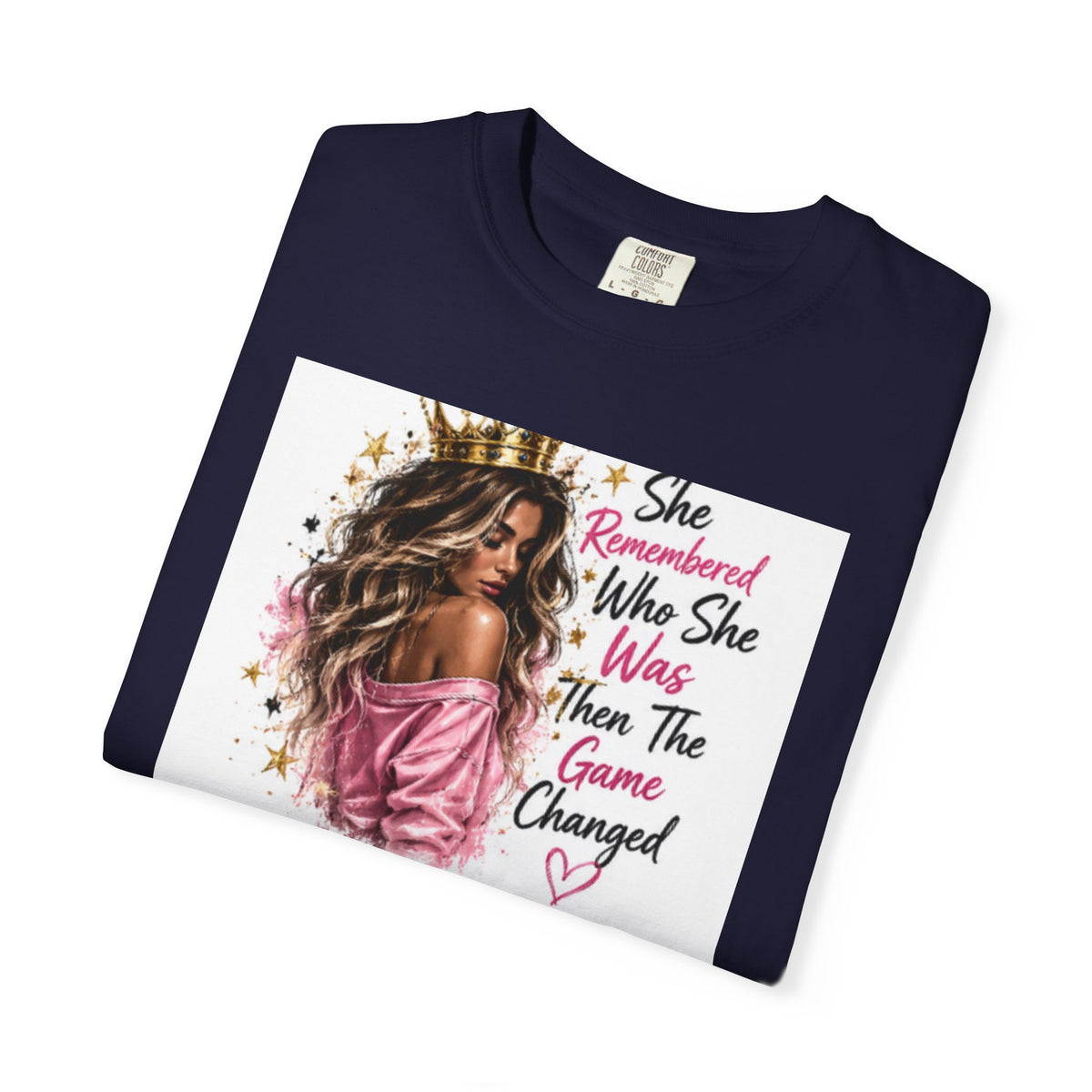 T-Shirt — 'She Remembered Who She Was' Empowerment Tee (Woman Portrait, Inspirational Quote)