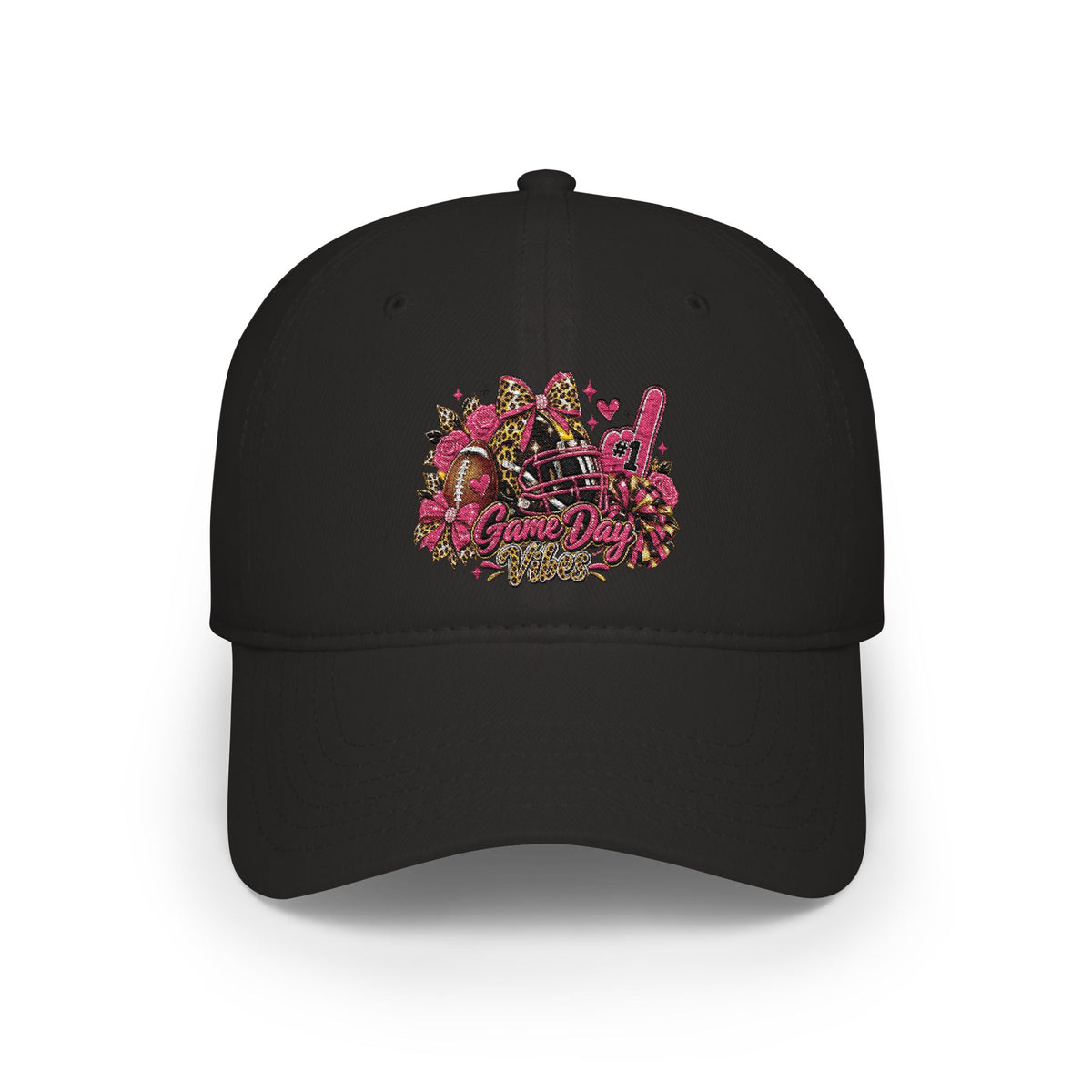 Red Floral Rhinestone Guitar Cap — Low Profile Baseball Hat for Music Lovers
