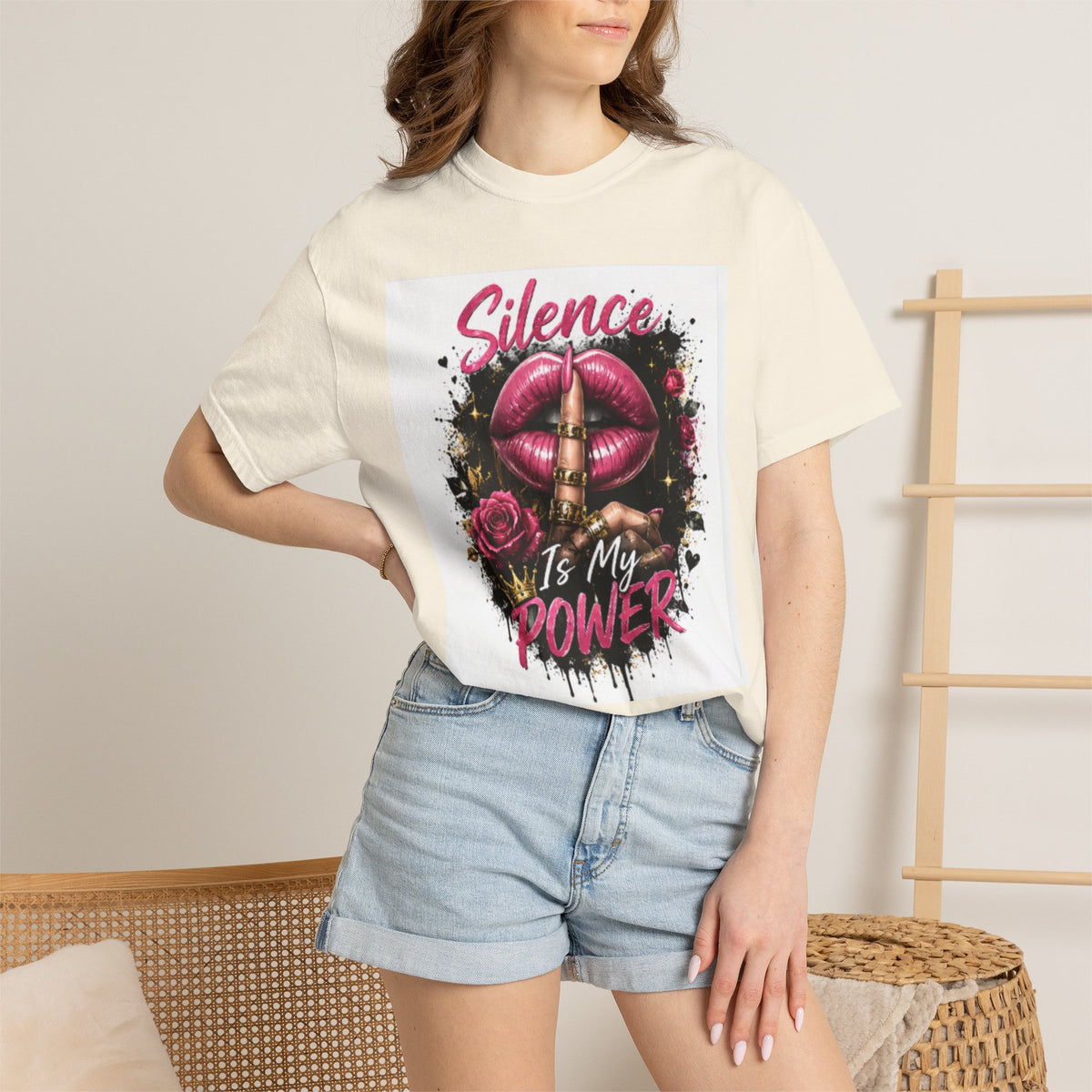 Silence Is My Power T-Shirt — Graphic Lip & Rose Statement Tee