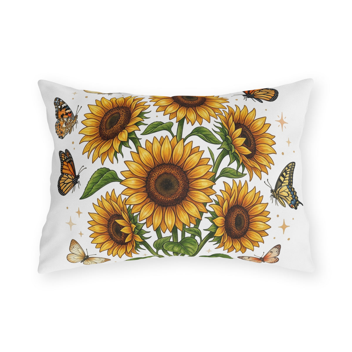 Sunflower & Monarch Outdoor Pillow — Floral Butterfly Garden Accent