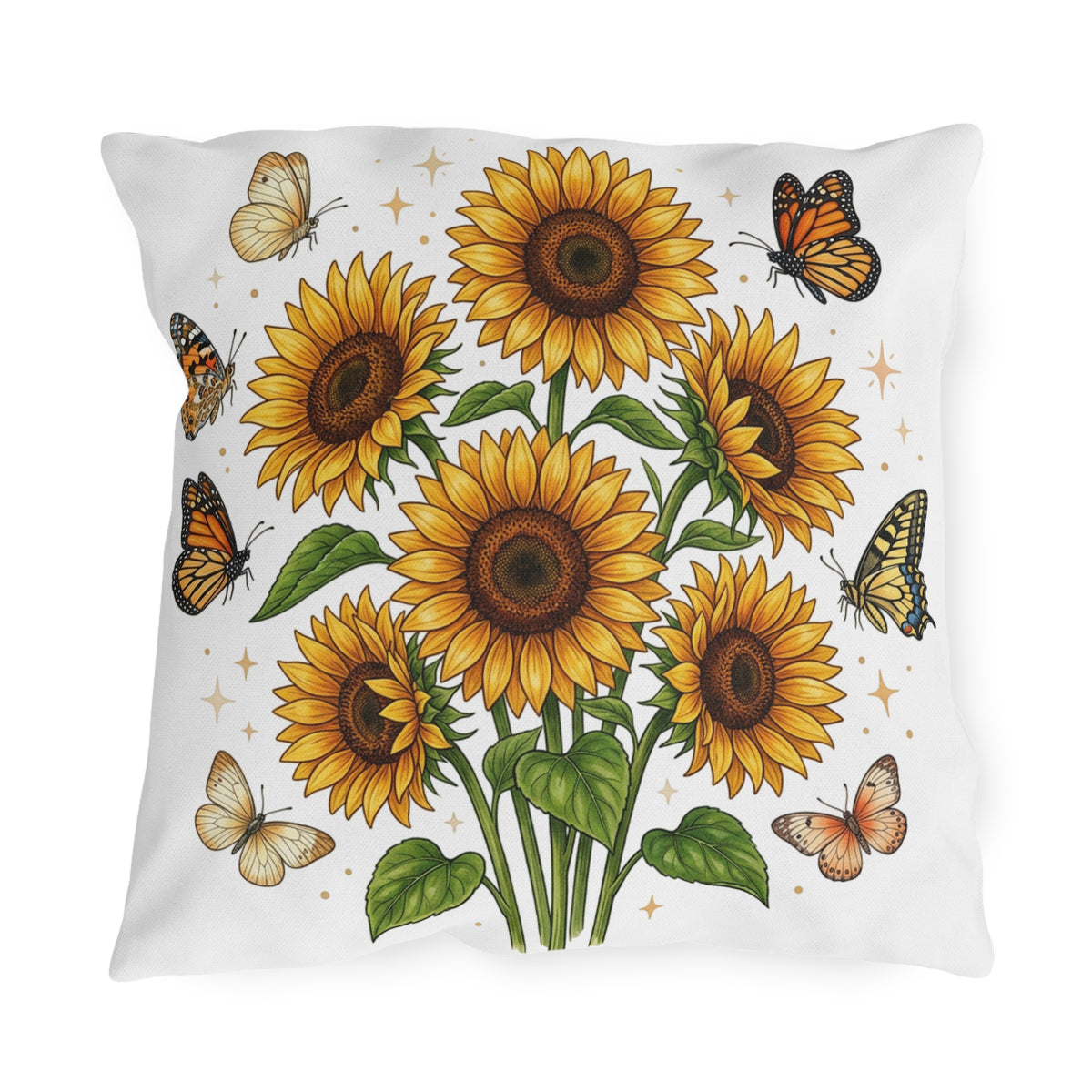 Sunflower & Monarch Outdoor Pillow — Floral Butterfly Garden Accent