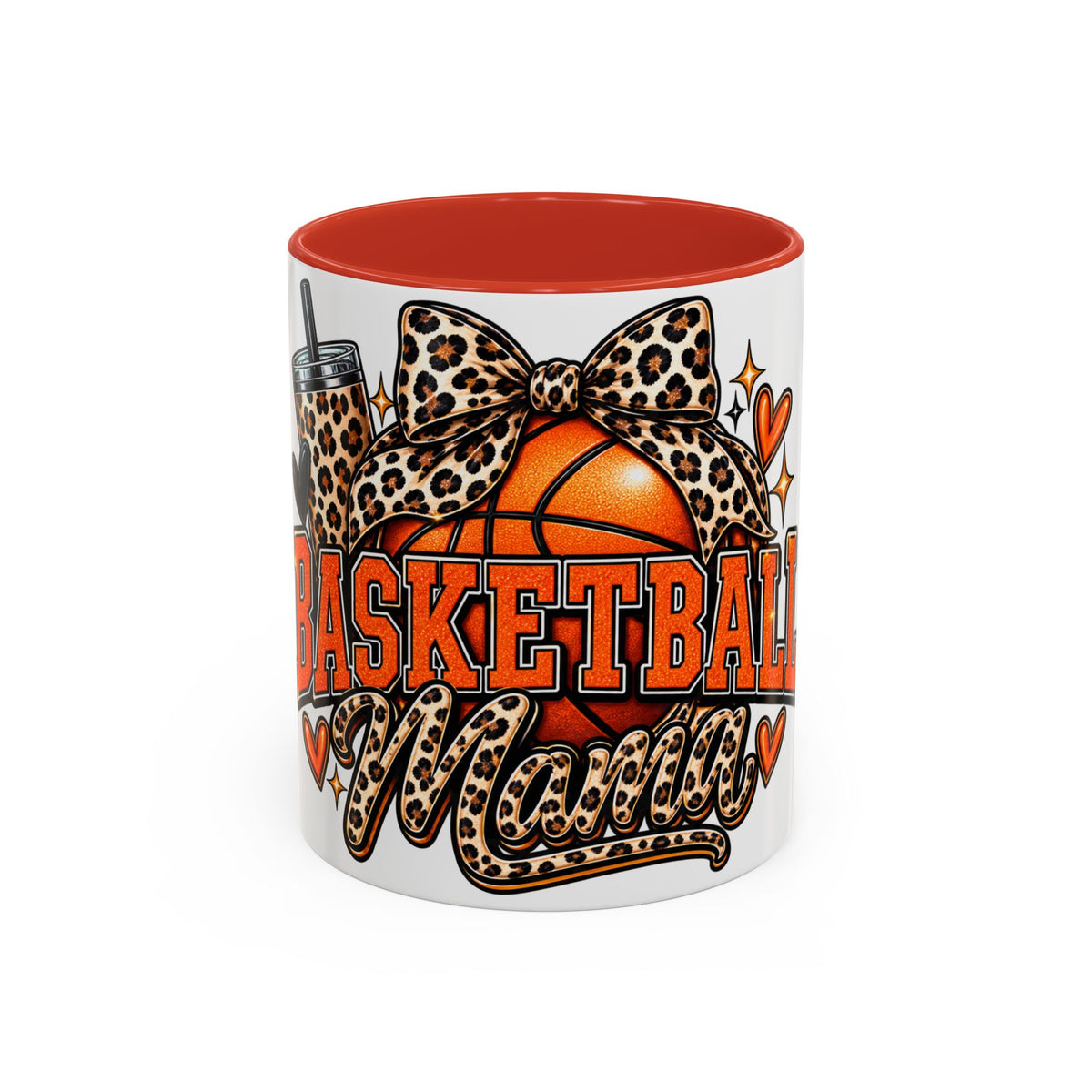 Basketball Mama Accent Coffee Mug – Leopard Bow Basketball Mom Gift (11/15oz)