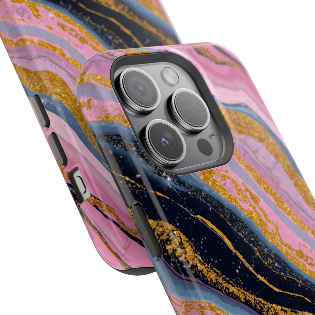 Marbled Pink & Gold Magnetic Phone Case — Impact-Resistant Protective Cover