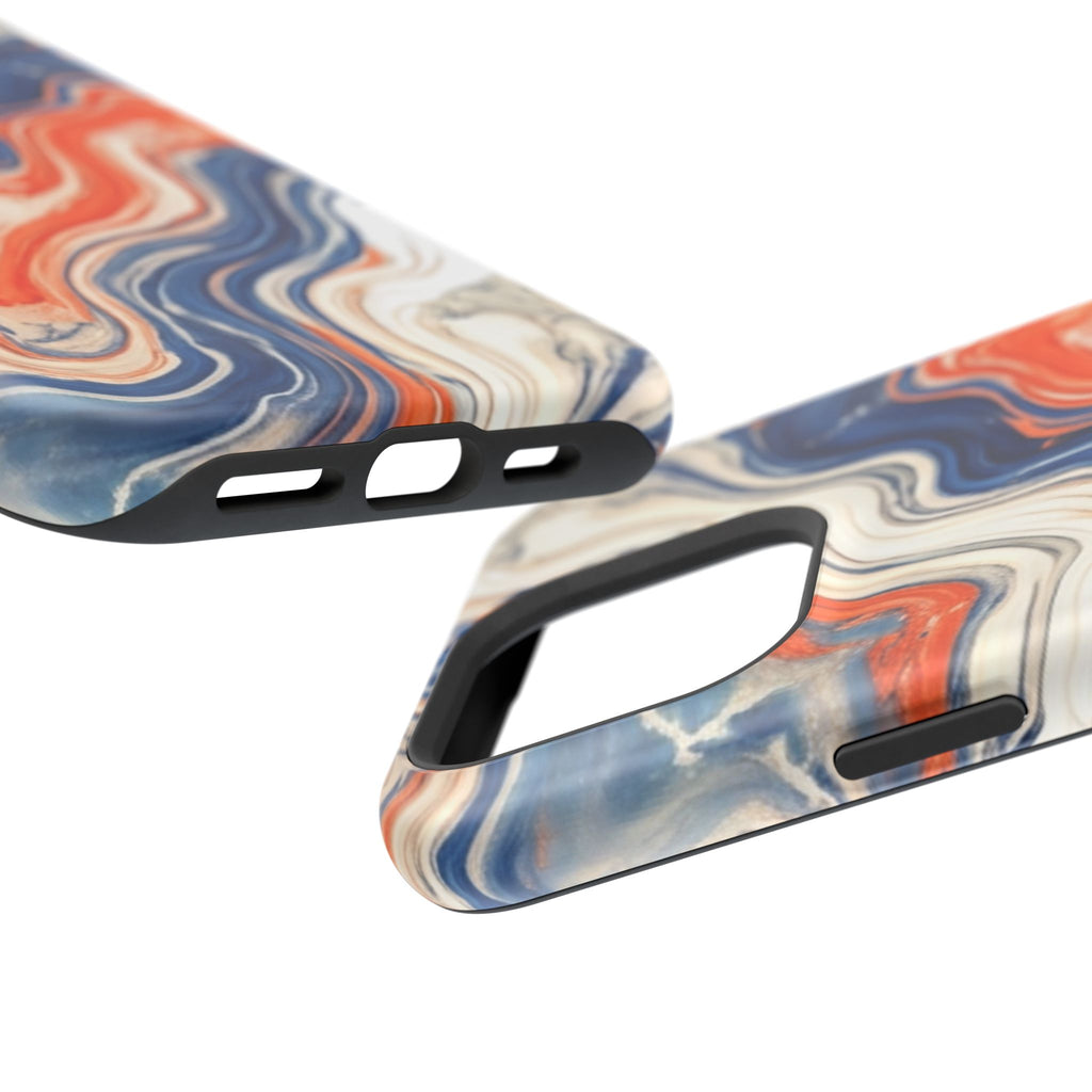Marbled Wave Magnetic Impact Phone Case — Blue & Orange Swirl Protective Cover