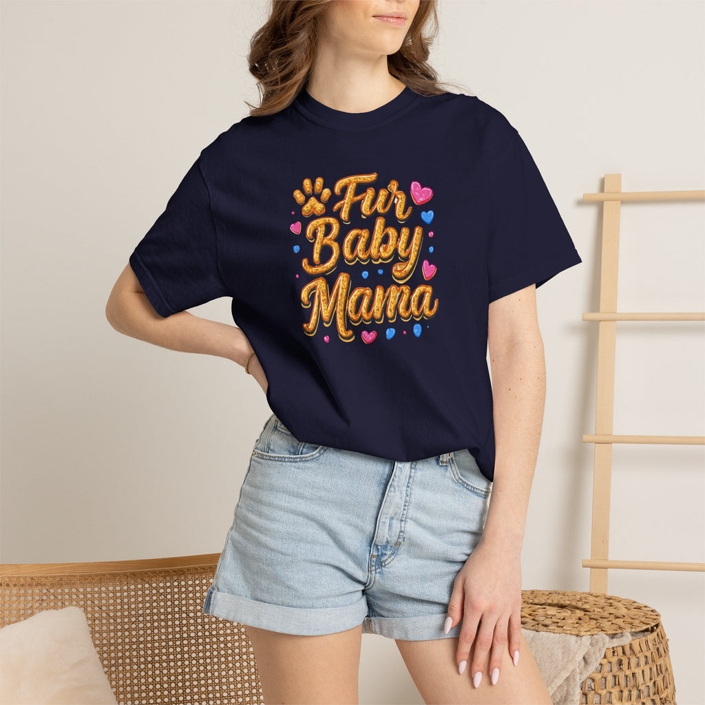 T-Shirt — "Fur Baby Mama" Cute Pawprint Graphic Tee for Dog & Cat Moms