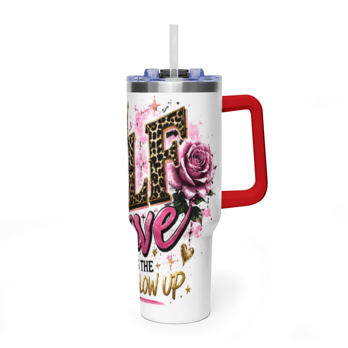 40oz Tumbler - "Self Love is the Real Glow" Leopard Crown Floral Insulated Cup