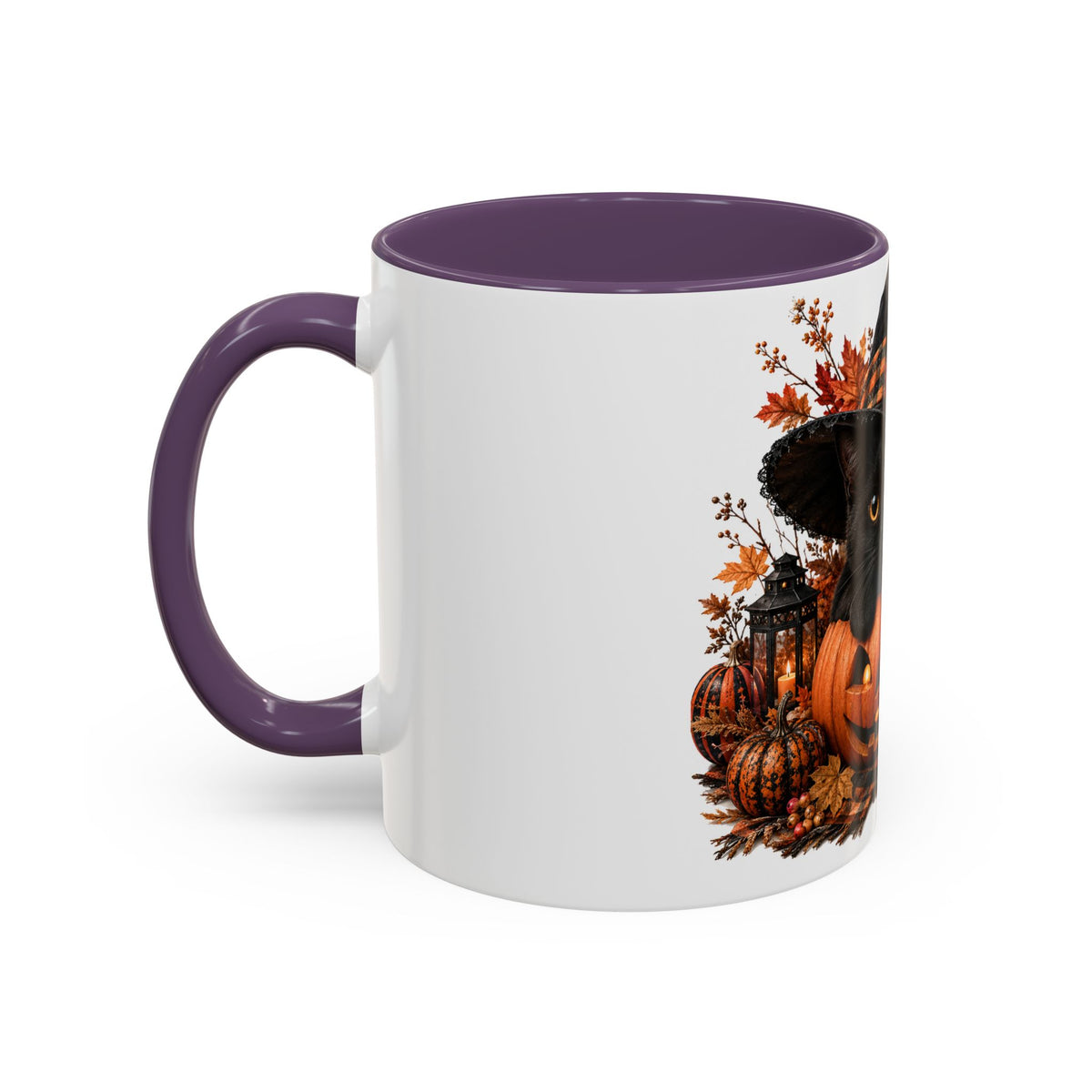 Halloween Black Cat Pumpkin Coffee Mug – Autumn Witch Hat Accent Mug (11/15oz)