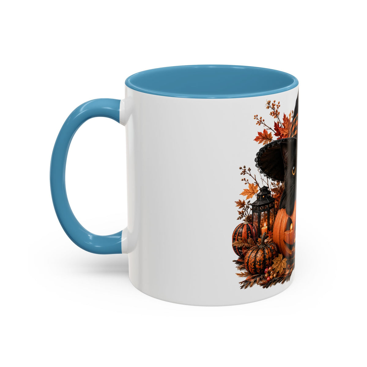 Halloween Black Cat Pumpkin Coffee Mug – Autumn Witch Hat Accent Mug (11/15oz)