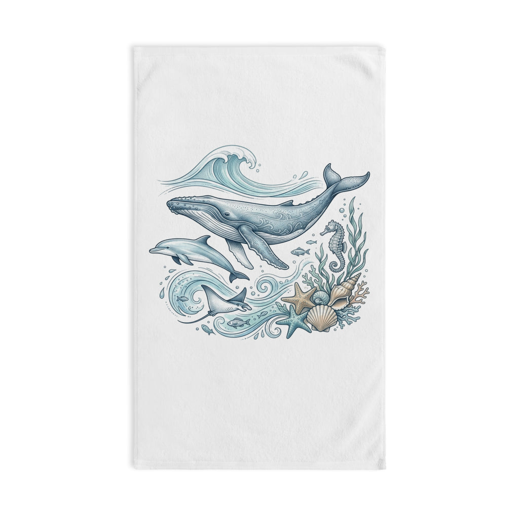 Whale Family Ocean Wave Hand Towel