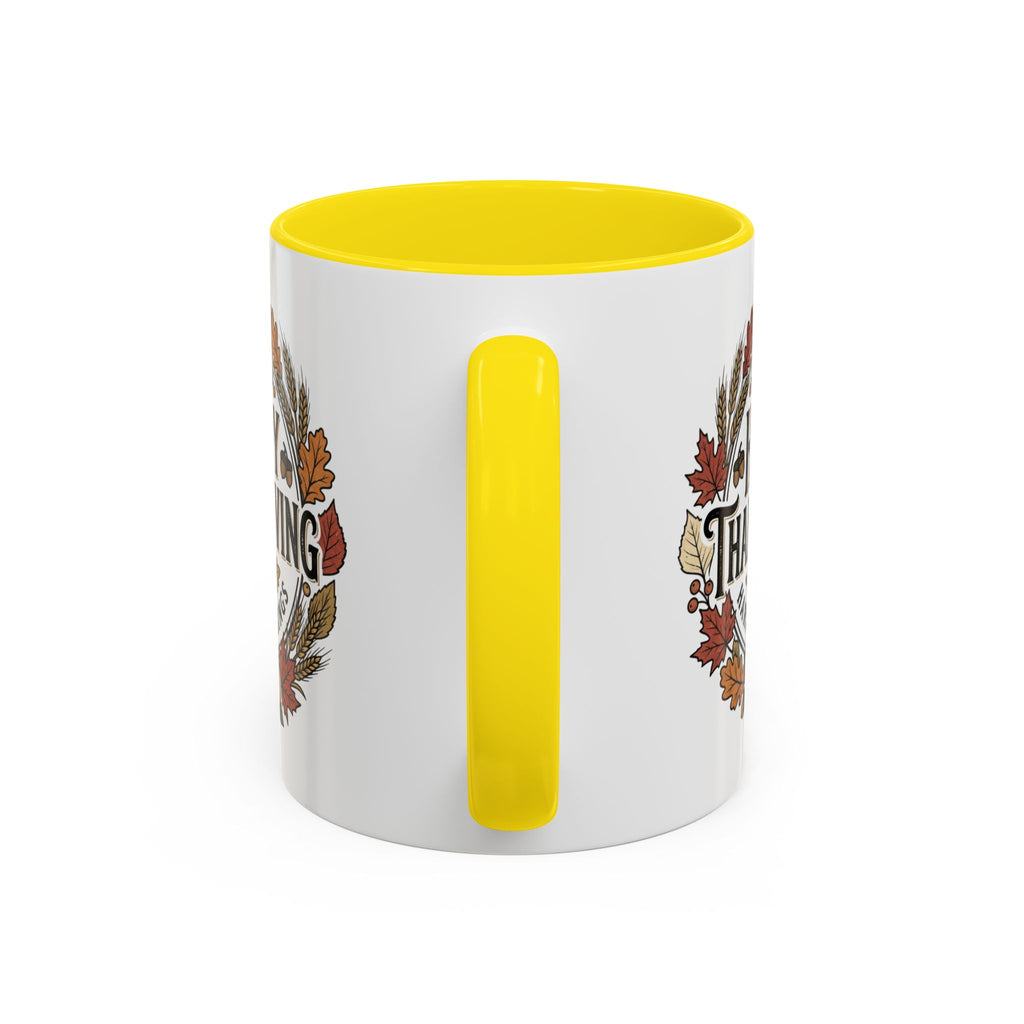 Happy Thanksgiving Accent Coffee Mug — "Harvest Blessings" Fall Pumpkin Wreath (11/15 oz)