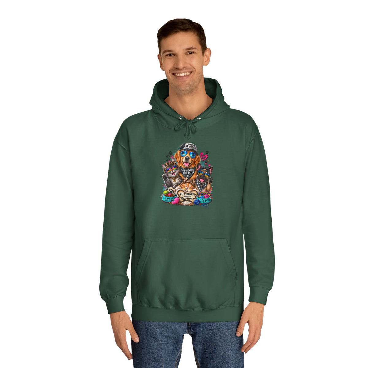 Hoodie — Colorful College Mascot Cat & Dog Paw Graphic