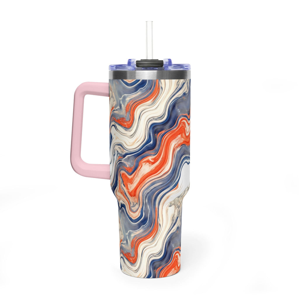 40oz Marble Swirl Tumbler – Insulated Vacuum Travel Cup (Blue & Orange)