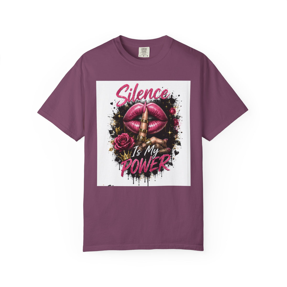 Silence Is My Power T-Shirt — Graphic Lip & Rose Statement Tee