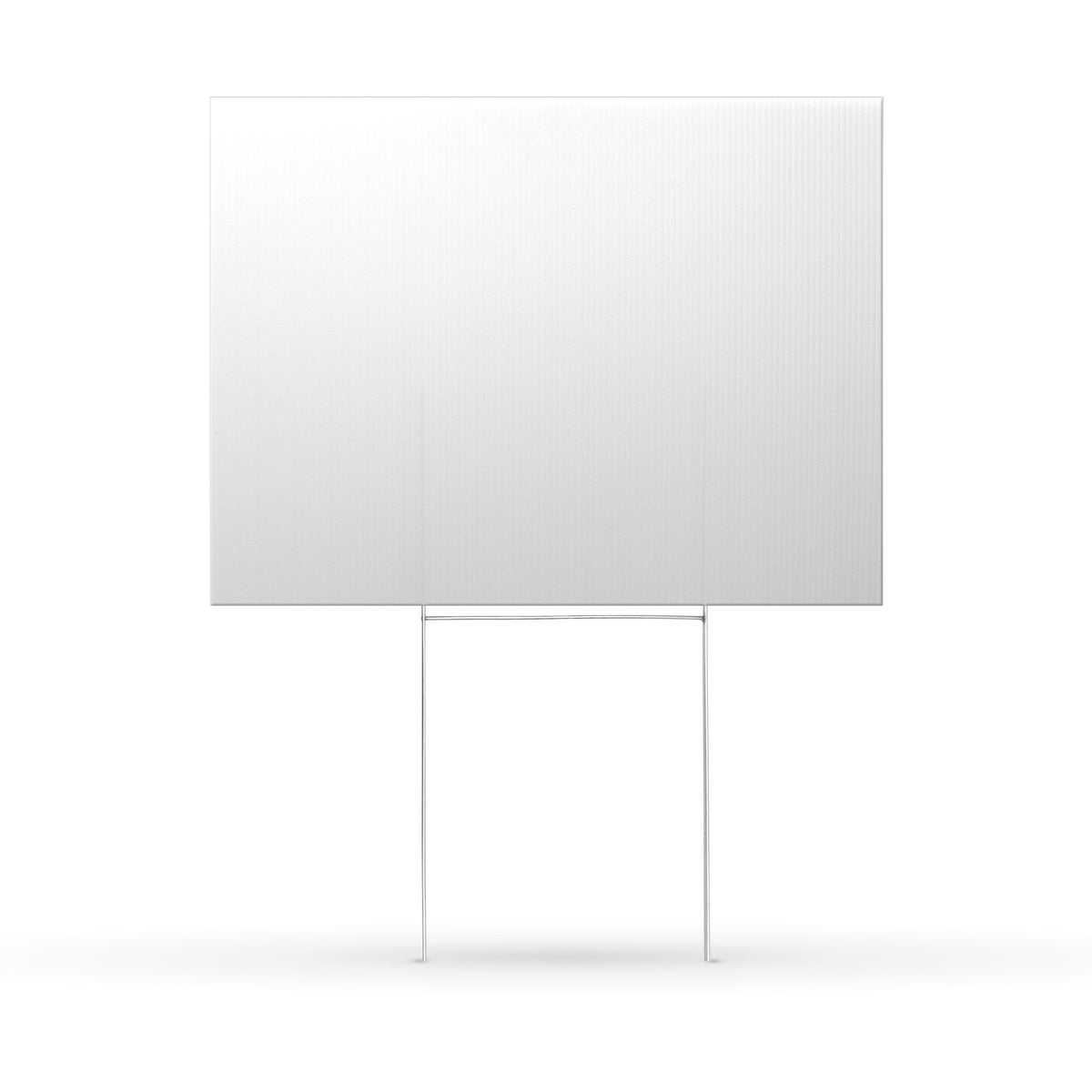 Blank white yard sign board with two metal stakes.