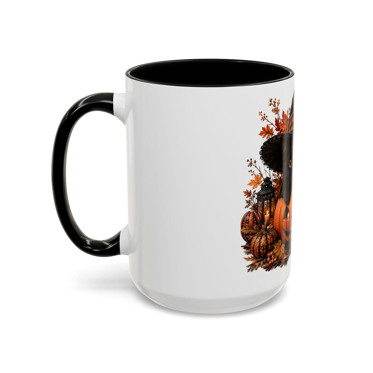 Halloween Black Cat Pumpkin Coffee Mug – Autumn Witch Hat Accent Mug (11/15oz)