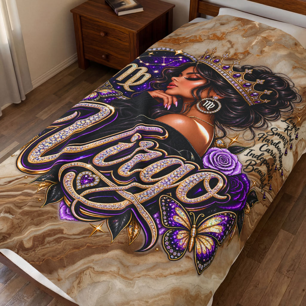 Virgo Zodiac Velveteen Plush Blanket — Astrology Sign Gift with 'Virgo' Script