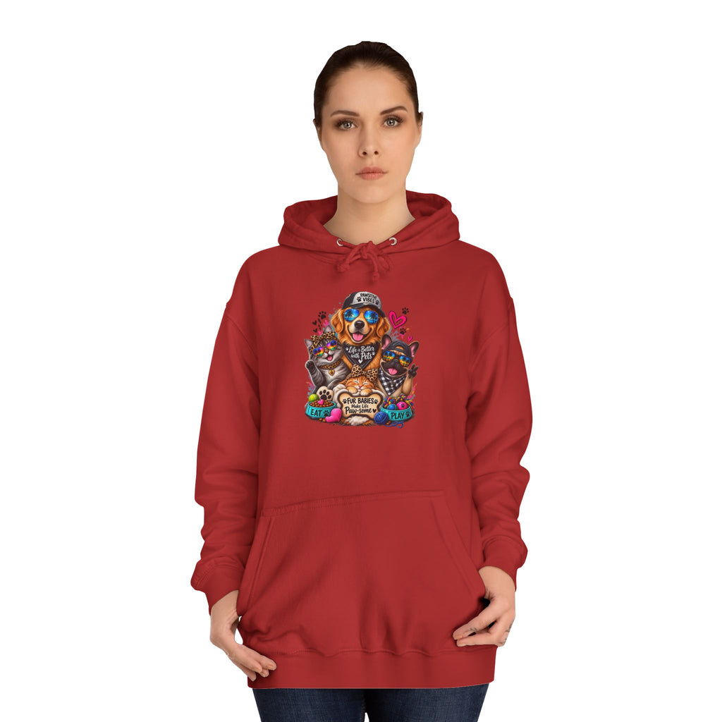 Hoodie — Colorful College Mascot Cat & Dog Paw Graphic