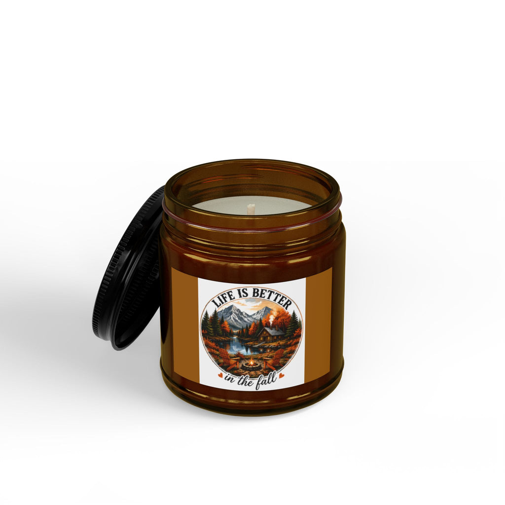 Fall Scented Soy Candle — "Life Is Better in the Fall" Amber Jar (4oz & 9oz)