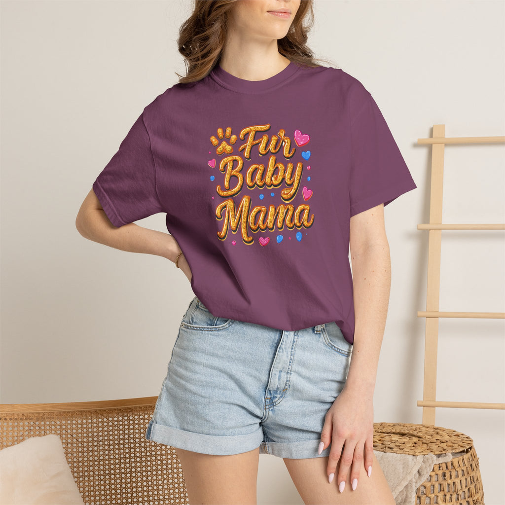 T-Shirt — "Fur Baby Mama" Cute Pawprint Graphic Tee for Dog & Cat Moms