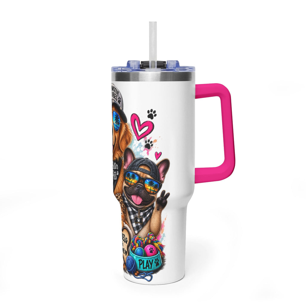 40oz Vacuum Tumbler — "Life is Better with Pets" Colorful Dog & Cat Travel Mug