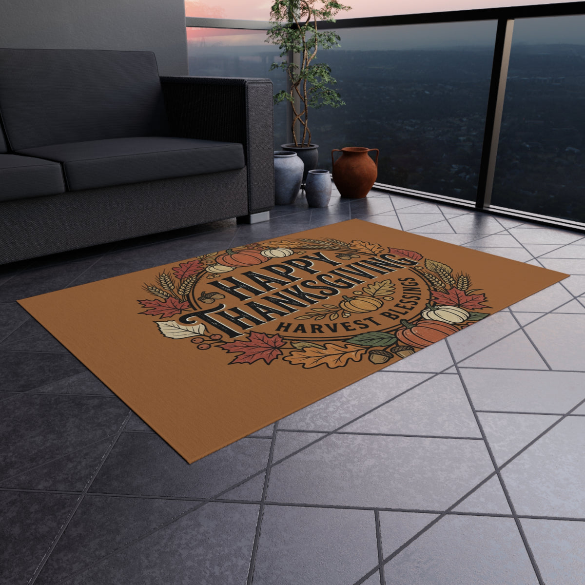 Happy Thanksgiving Outdoor Rug — Harvest Blessings Fall Doormat