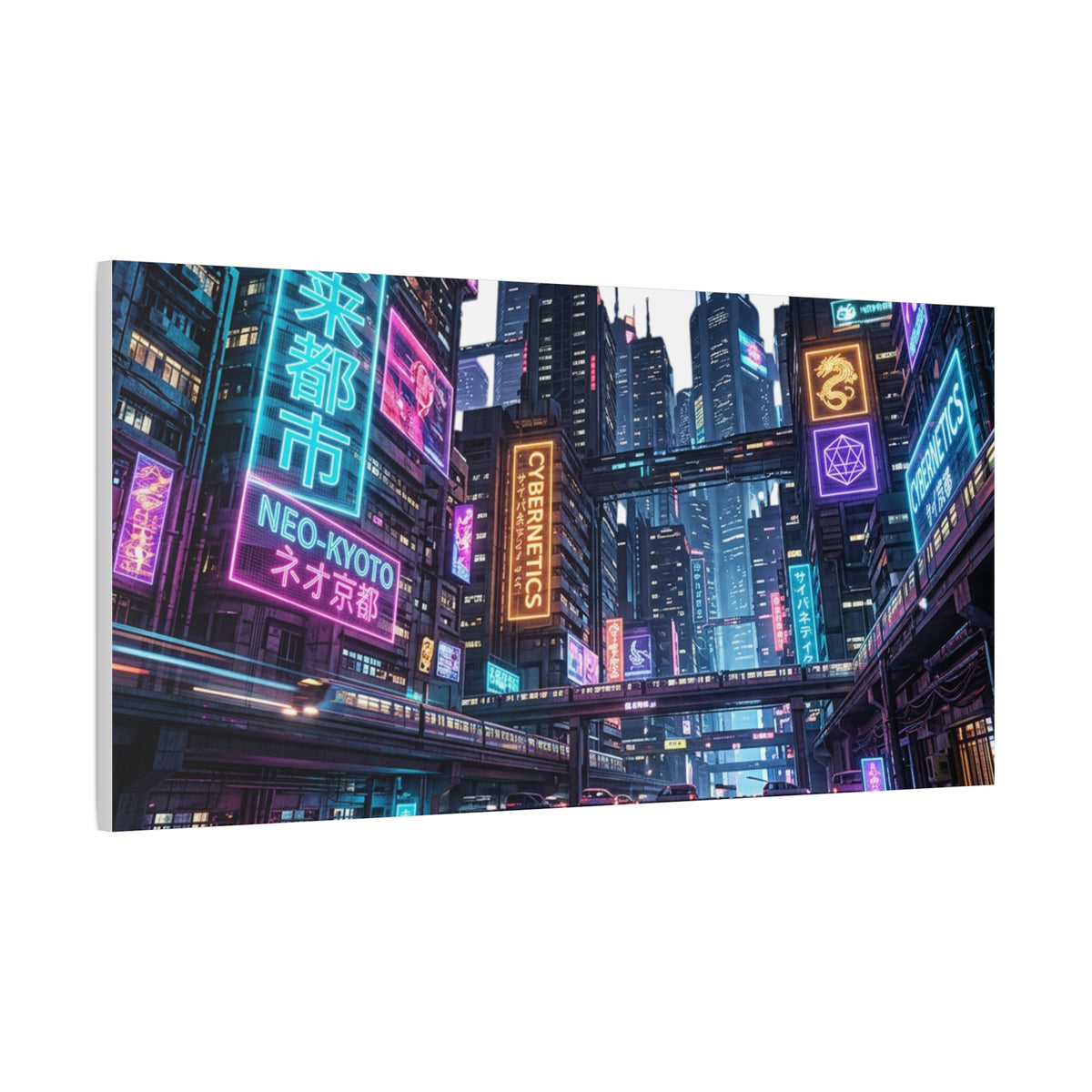 Neo-Kyoto Cyberpunk City Matte Canvas Print