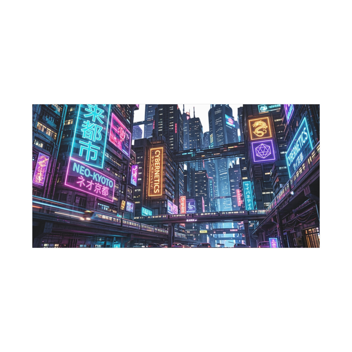 Neo-Kyoto Cyberpunk City Matte Canvas Print