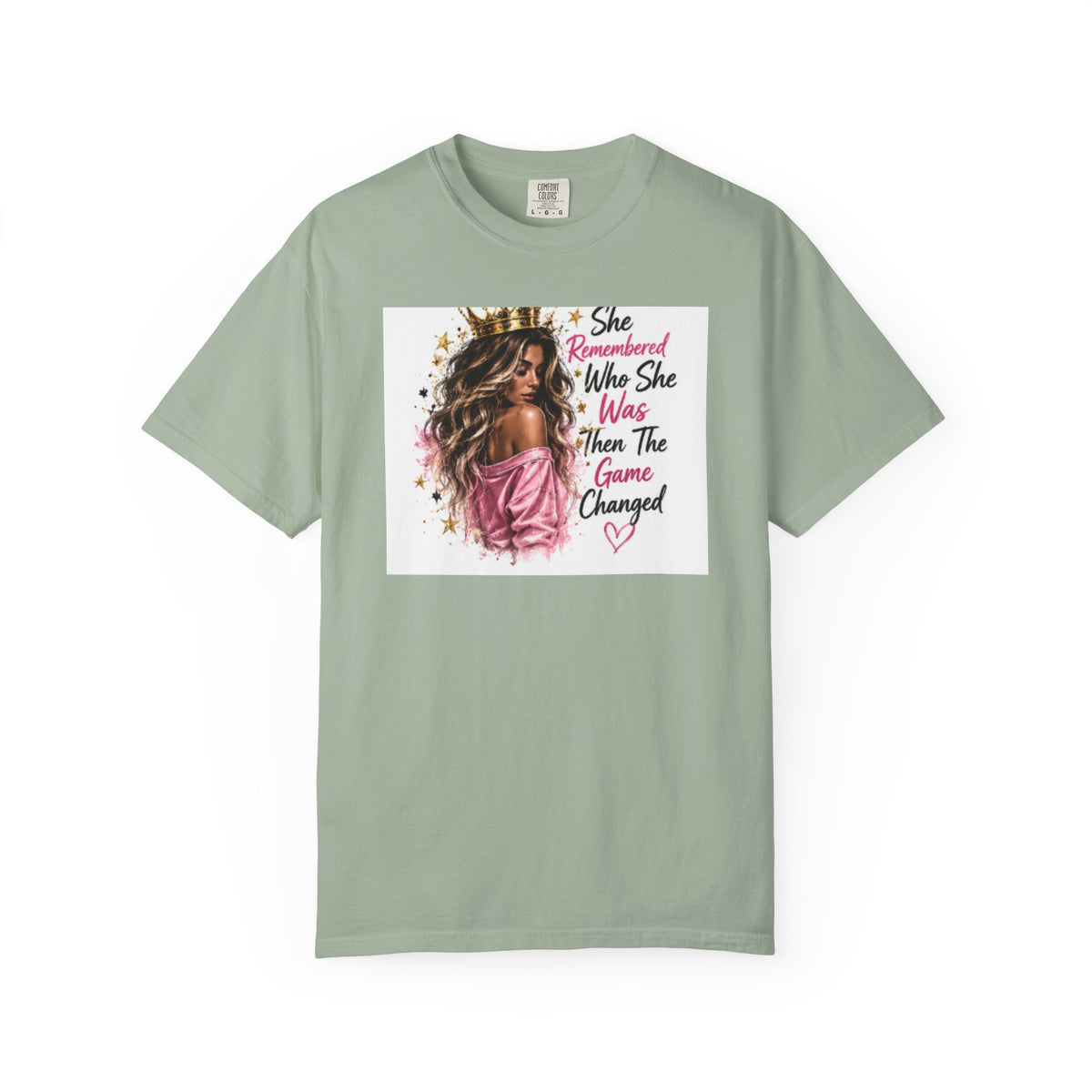T-Shirt — 'She Remembered Who She Was' Empowerment Tee (Woman Portrait, Inspirational Quote)
