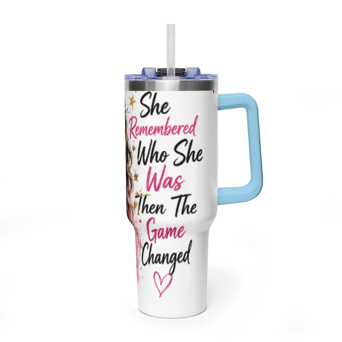 40oz Vacuum Tumbler - Glam Queen Crowned Girl Design (She Remembered Who She Was)