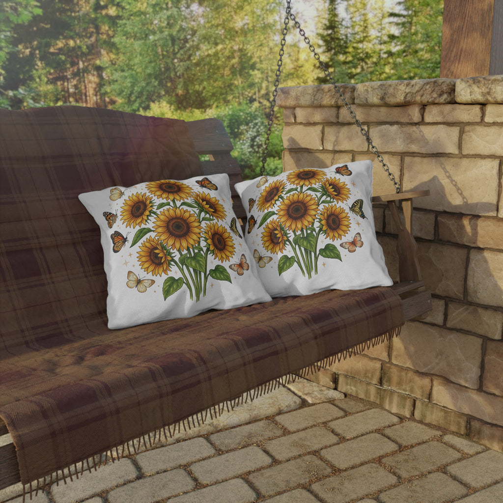 Sunflower & Monarch Outdoor Pillow — Floral Butterfly Garden Accent