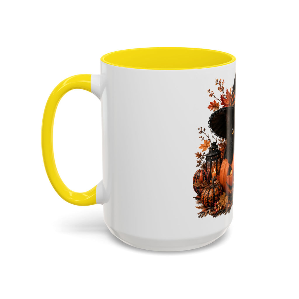 Halloween Black Cat Pumpkin Coffee Mug – Autumn Witch Hat Accent Mug (11/15oz)