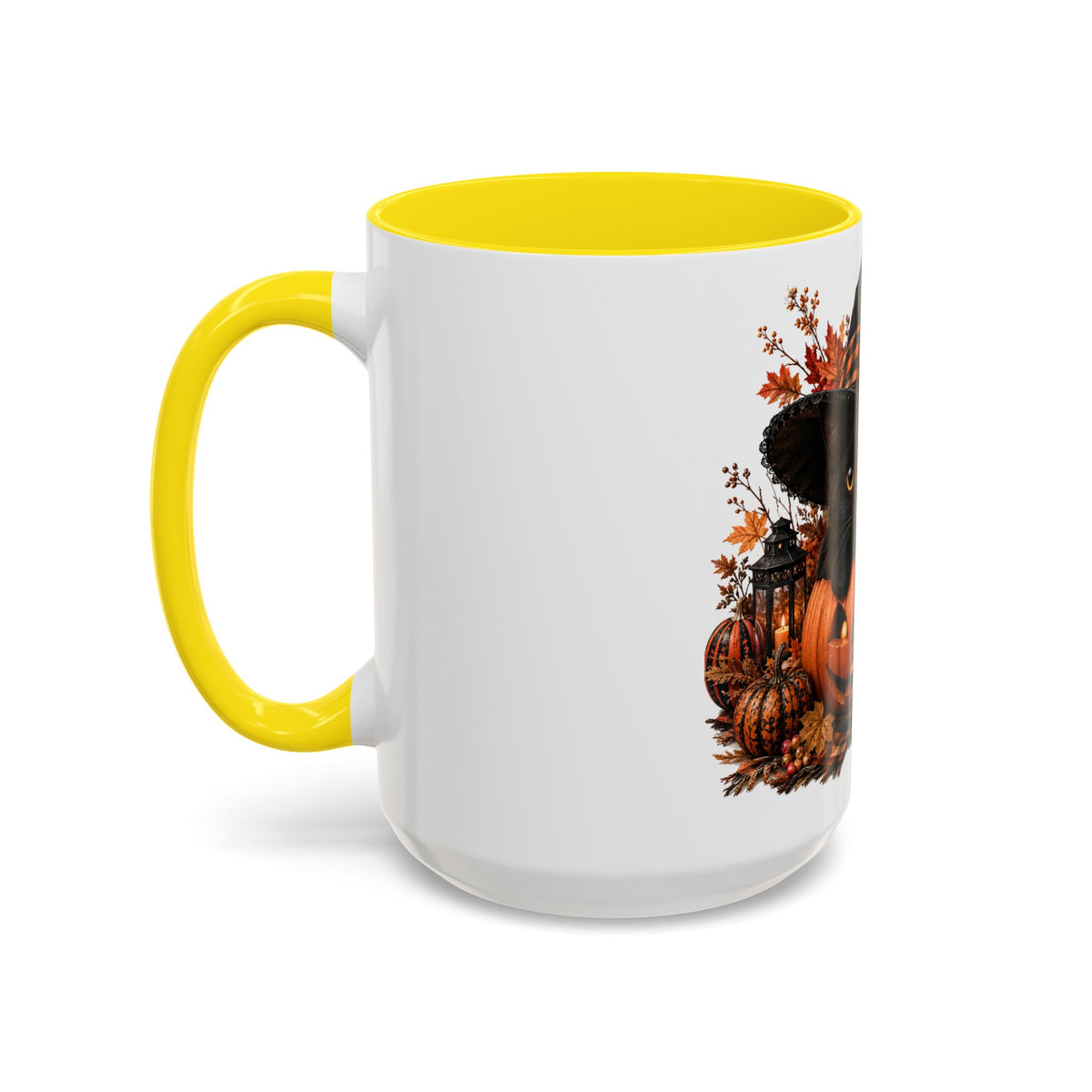 Halloween Black Cat Pumpkin Coffee Mug – Autumn Witch Hat Accent Mug (11/15oz)