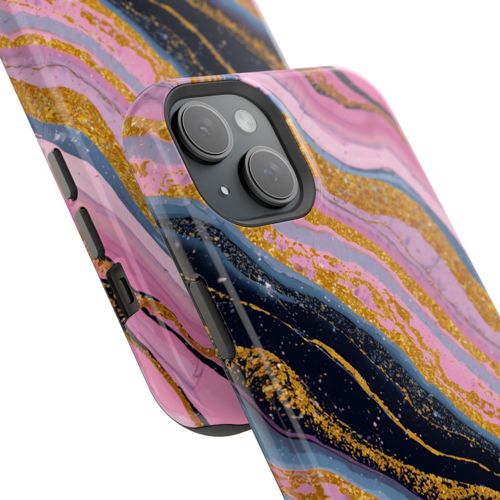 Marbled Pink & Gold Magnetic Phone Case — Impact-Resistant Protective Cover