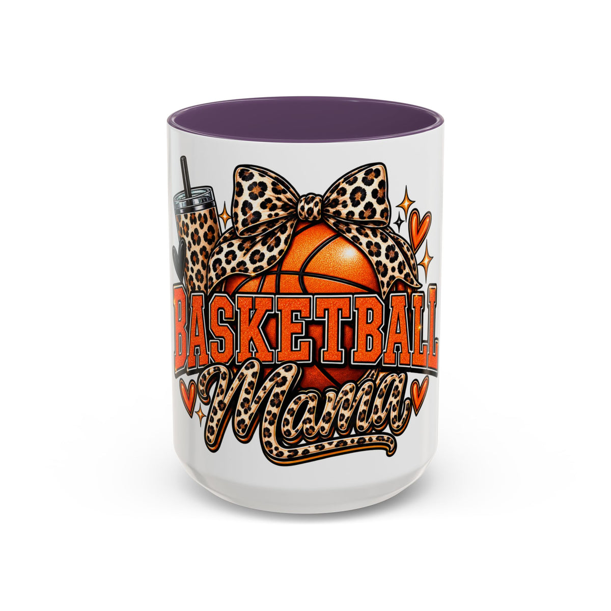Basketball Mama Accent Coffee Mug – Leopard Bow Basketball Mom Gift (11/15oz)