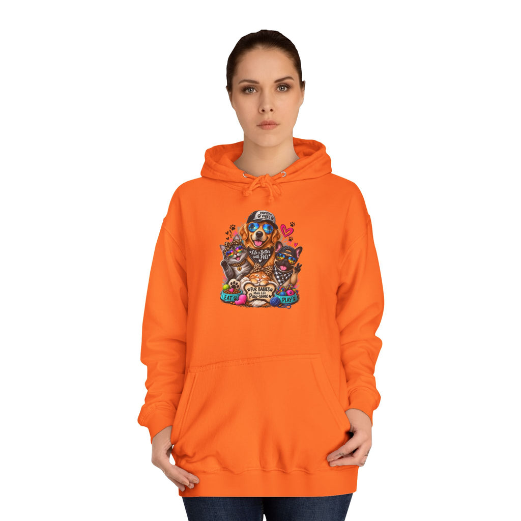 Hoodie — Colorful College Mascot Cat & Dog Paw Graphic