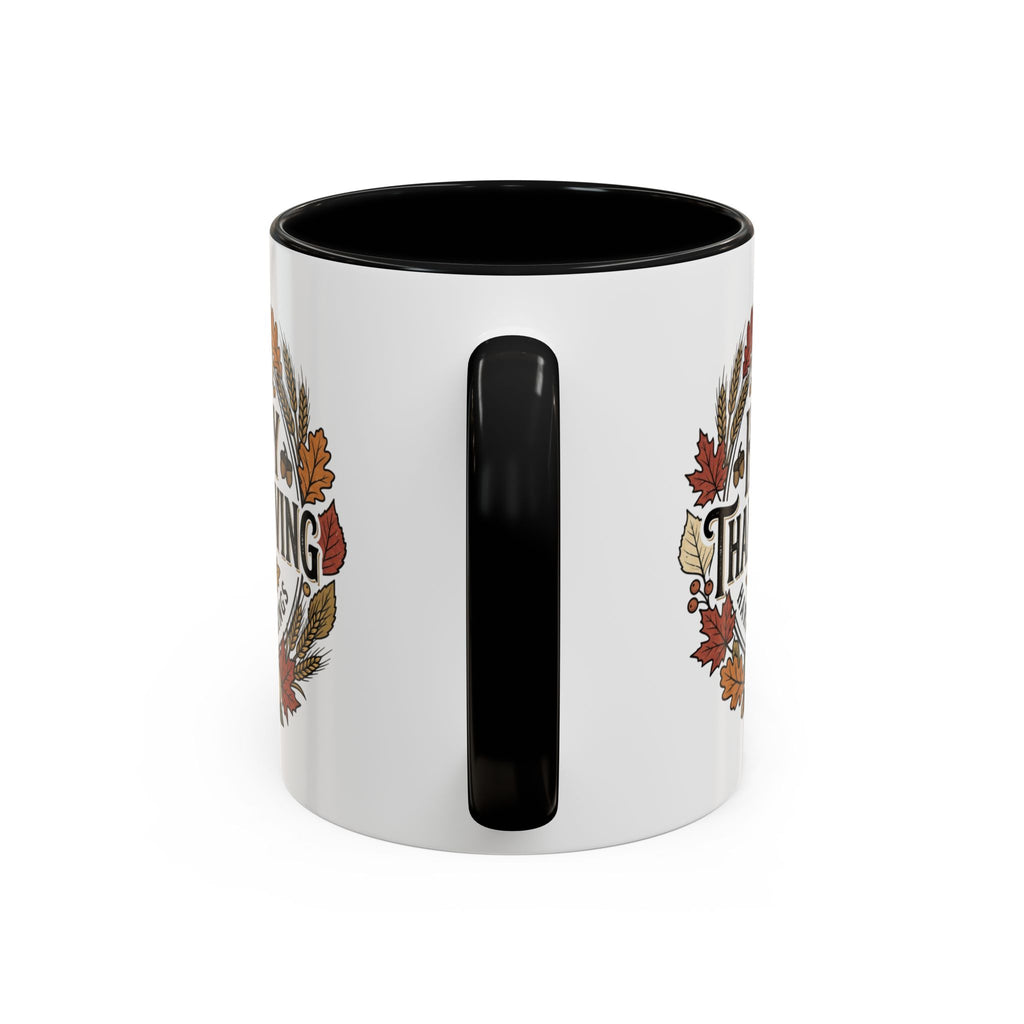 Happy Thanksgiving Accent Coffee Mug — "Harvest Blessings" Fall Pumpkin Wreath (11/15 oz)