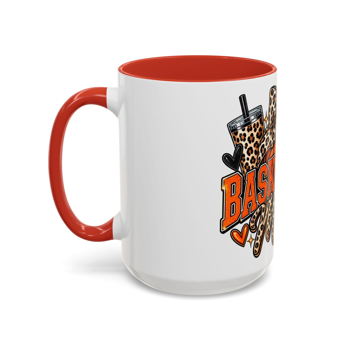 Basketball Mama Accent Coffee Mug – Leopard Bow Basketball Mom Gift (11/15oz)