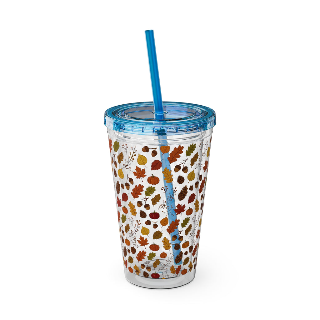 Autumn Leaves 16oz Tumbler with Straw – Fall Floral Insulated Cup