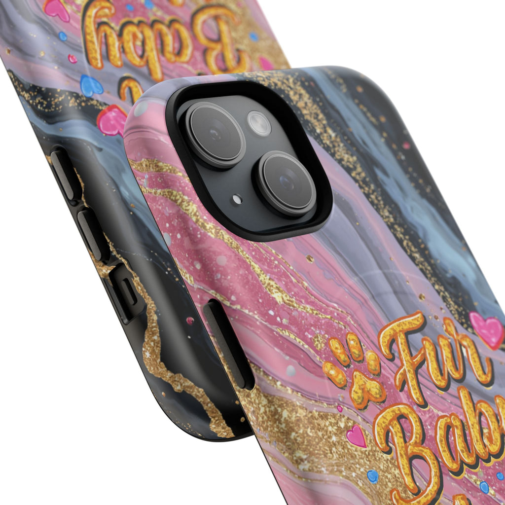Phone Case — “Fur Baby Mama” Pink Marble Tough Magnetic Case