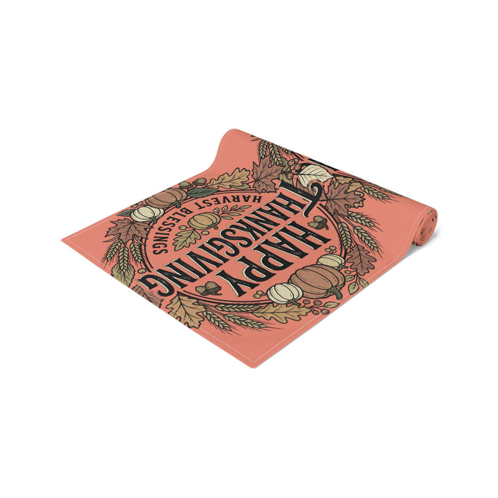 Thanksgiving Table Runner - 'Happy Thanksgiving' Fall Harvest Pumpkin Design