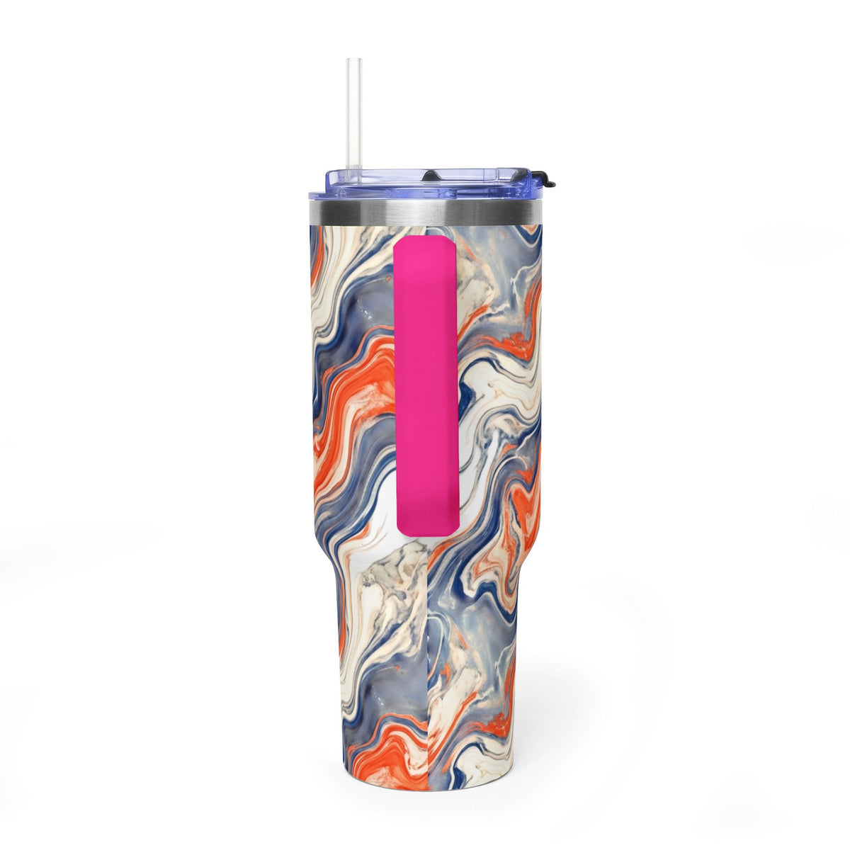 40oz Marble Swirl Tumbler – Insulated Vacuum Travel Cup (Blue & Orange)