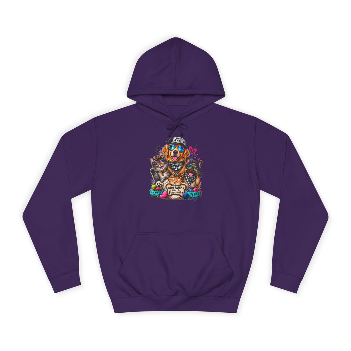 Hoodie — Colorful College Mascot Cat & Dog Paw Graphic